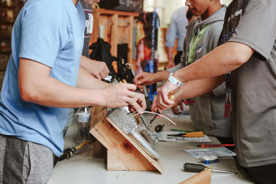Eighth grade students participate in an Electrical Trades demonstration at Central Tech’s annual Career Connections.