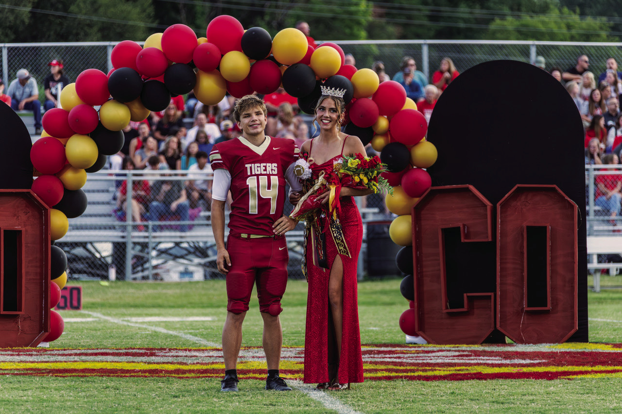Dawson Kelsey, left and Hallie Collins were named Cleveland Tiger Homecoming King and Queen Friday. Dawson represented the football team and Hallie represented soccer. Photo by John Burns
