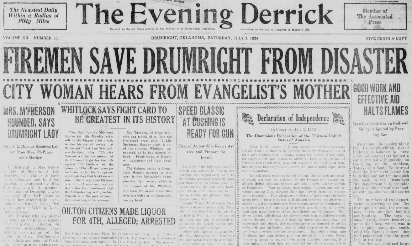 Drumright’s 1926 Fourth was marked by fireworks warnings, oil-field urgency and a town still building itself