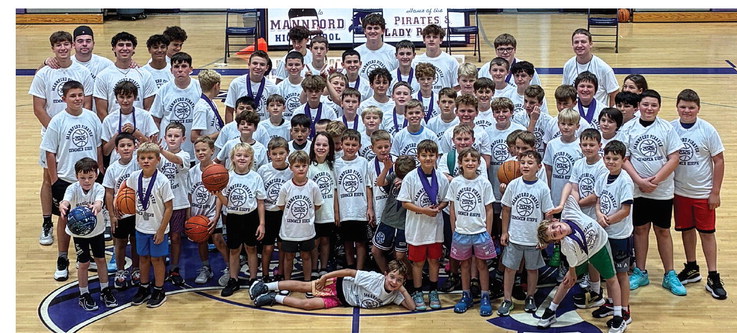 Head Coach Alex Moore and the Mannford Pirate varsity basketball team hosted a basketball fundamentals camp for Mannford area youth last week that attracted more than 50 young athletes.