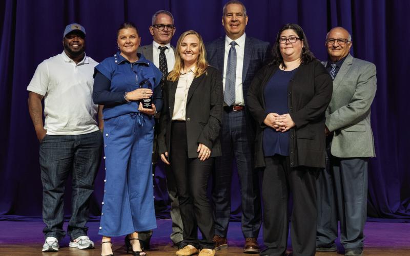 Central Tech honors Ardagh Glass as their 2026 Partners in Progress. Back row from left, Mark Cotner, Kent Burris, Joe Naifeh. Front row from left, Carl Stevenson, Katie Brown, Cacee Hendrick, Kelli Anfinson.