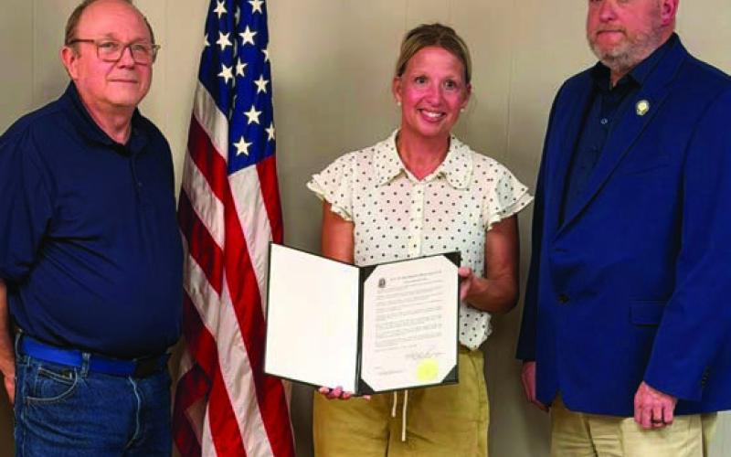Drumright Mayor Mark Whinnery and City Manager Shawn Gibson presented Bradley Elementary Principal Tara Osterhout with the proclamation recognizing May 4-8 as Teacher Appreciation Week.