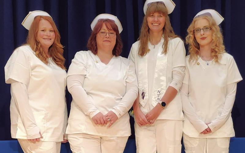 Central Tech Practical Nursing graduates crossed the stage Tuesday, March 31, and are now preparing for their NCLEX exam as they advance their careers in healthcare. Pictured L-R: Samantha Hughes, Stillwater; Cassandra McDaniel, Cleveland; Britney McKenzie, Cleveland; Cora Sharp, Cushing.