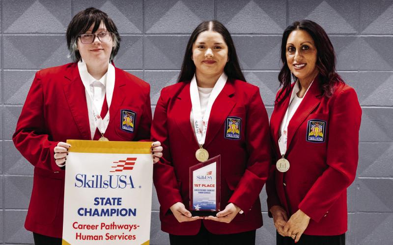 Earning 1 st place in Career Pathways Human Services for postsecondary students is (L-R): Autumn Patterson, Drumright; Sarah Guzman, Drumright; Nicole Meyer, Drumright.