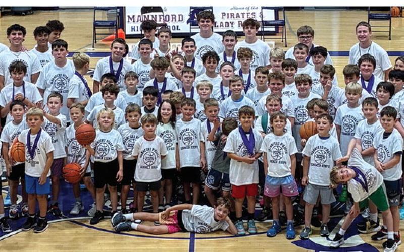 Head Coach Alex Moore and the Mannford Pirate varsity basketball team hosted a basketball fundamentals camp for Mannford area youth last week that attracted more than 50 young athletes.